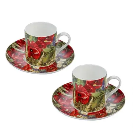 Порцеланов комплект за еспресо 2 чаши + 2 чинийки Макове - image 1