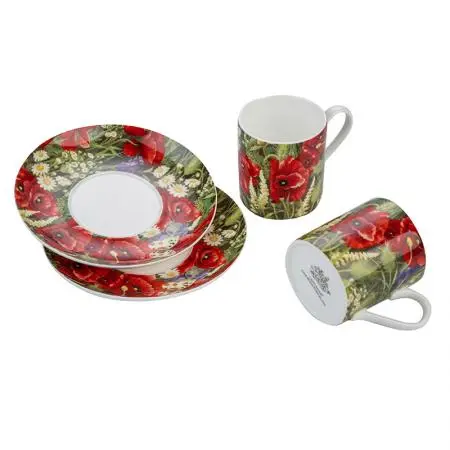 Порцеланов комплект за еспресо 2 чаши + 2 чинийки Макове - image 2