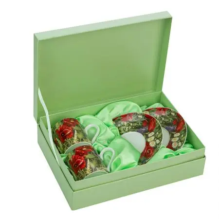 Порцеланов комплект за еспресо 2 чаши + 2 чинийки Макове - image 4