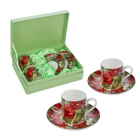 Порцеланов комплект за еспресо 2 чаши + 2 чинийки Макове