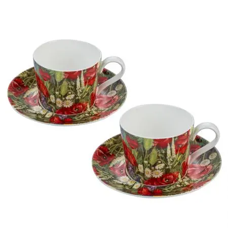 Порцеланов комплект за кафе 2 чаши + 2 чинийки Макове - image 1