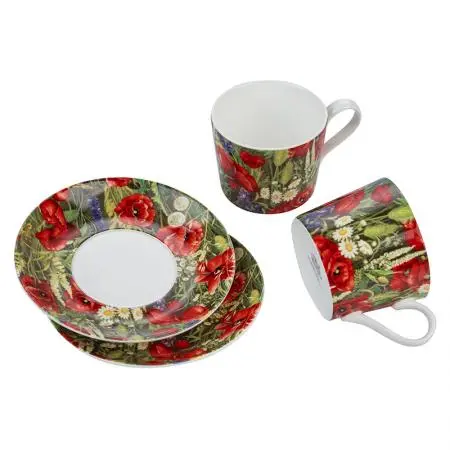 Порцеланов комплект за кафе 2 чаши + 2 чинийки Макове - image 2