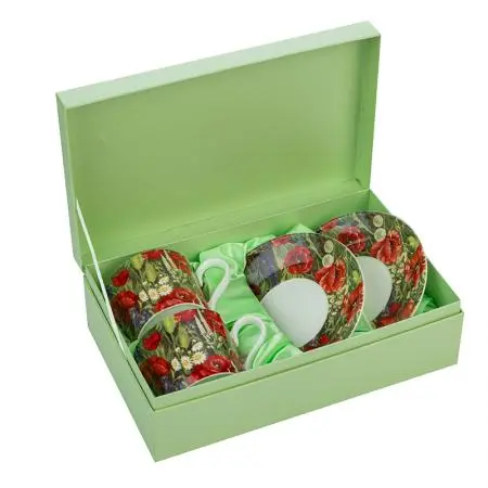 Порцеланов комплект за кафе 2 чаши + 2 чинийки Макове - image 4