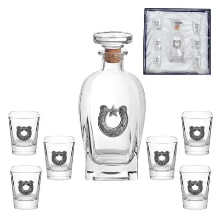 Set din sticlă + 6 pahare pentru rachiu cu potcoavă - image 1