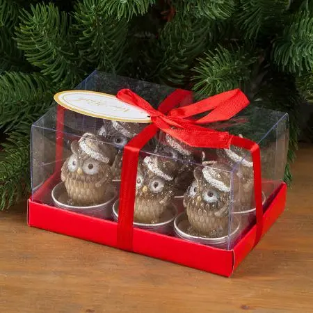 Lumânări bufnițe cu căciulițe de Crăciun 6 buc - 4