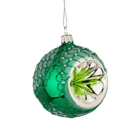 Glob din sticlă verde cu decor argintiu - 1