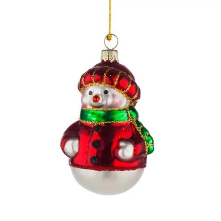 Стъклена коледна играчка снежко с шапка