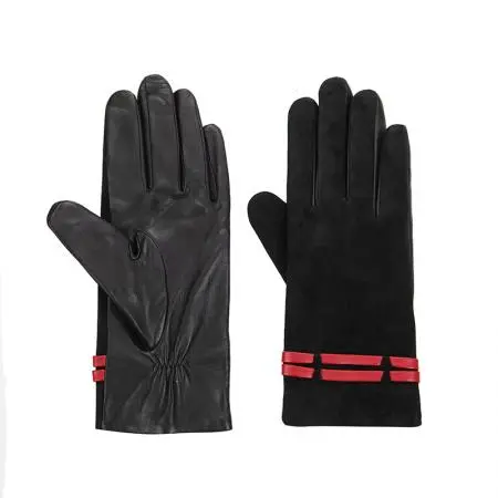 Mănuși elegante de damă din velur negru ROSSI - 1