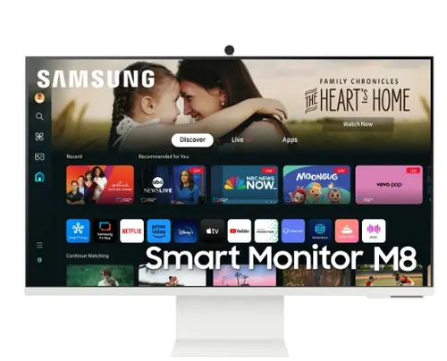 Монитор, Samsung 32DM801 32" VA SMART 3840x2160, Bluetooth 4.2, WiFi 5, USB-C 65W, 2xUSB, 2xHDMI , Speakers, White