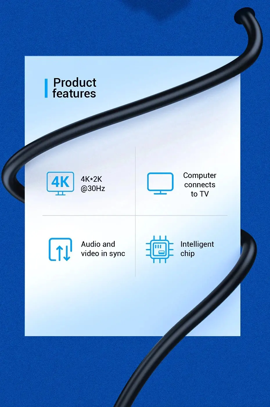Vention кабел Cable DisplayPort to HDMI 3.0m - 4K, Gold Plated - HFOBI - image 3