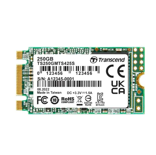 Твърд диск, Transcend 250GB, M.2 2242 SSD, SATA3 B+M Key, TLC Твърд диск, Transcend 250GB, M.2 2242 SSD, SATA3 B+M Key, TLC