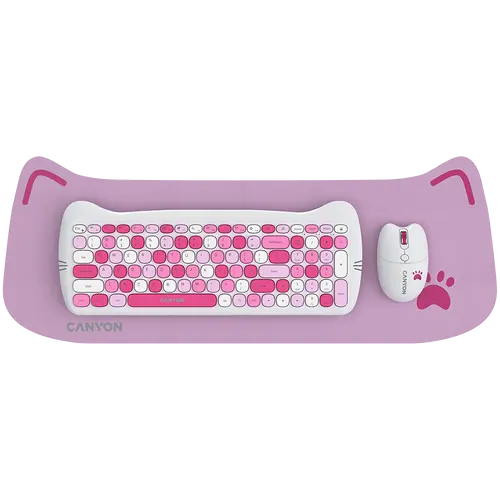 CANYON HSET-W6 EN Keyboard+Mouse Kitty Edition AAA+АА Wireless Pink