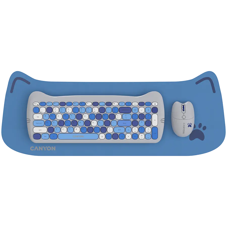 CANYON HSET-W6 EN Keyboard+Mouse Kitty Edition AAA+АА Wireless Blue