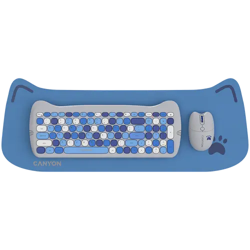 CANYON HSET-W6 EN Tastatură+Mouse Kitty Edition AAA+АА Wireless Albastru - 1