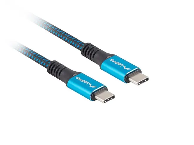 Кабел, Lanberg USB-C(M) -> USB-C (M) 4.0 cable 0.5m 100W 8K 30Hz Black-Blue - image 2