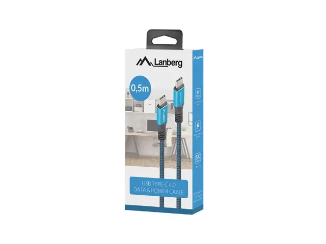 Кабел, Lanberg USB-C(M) -> USB-C (M) 4.0 cable 0.5m 100W 8K 30Hz Black-Blue - image 4