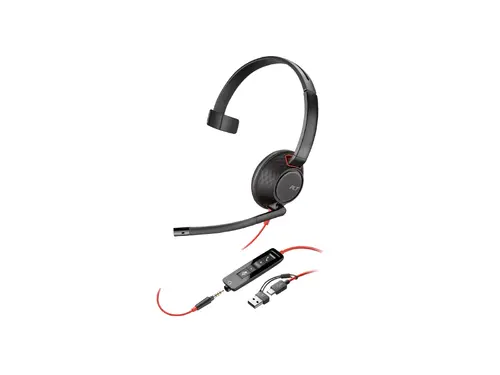 HP Poly Blackwire 5220 Στερεοφωνικά ακουστικά με μικρόφωνο USB-C +βύσμα 3.5mm +αντάπτορας USB-C/A, Bulk - 5