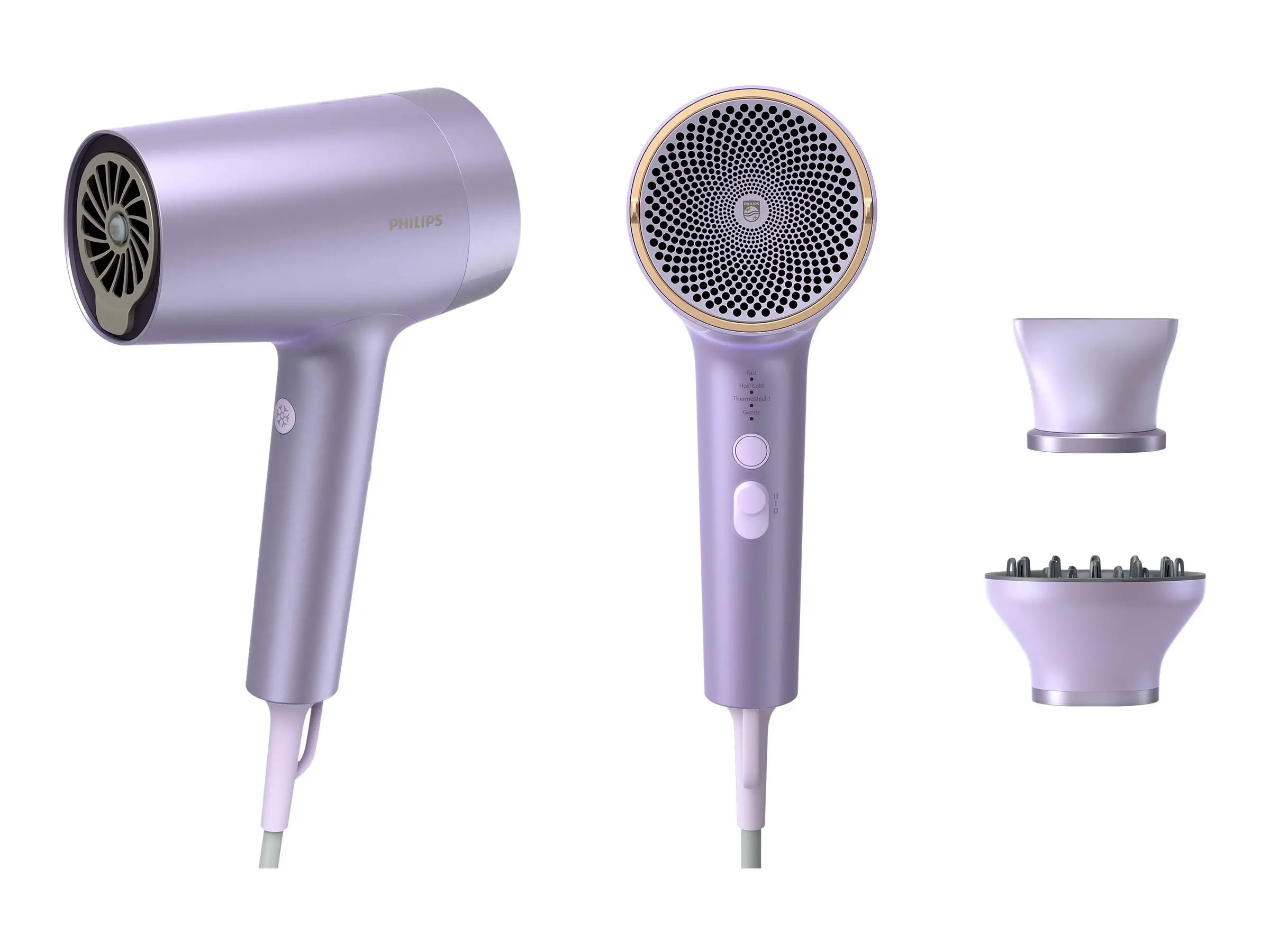 PHILIPS Сешоар 1800W Series 7000 ThermoShield Advanced технология йонна грижа 8 настройки Магнитни накрайници цвят лилав