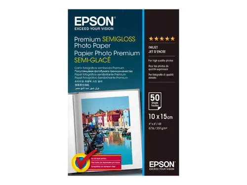 EPSON Φωτογραφικό χαρτί Premium ημιγυαλιστερό, inkjet, 251g/m2, 100x150mm, συσκευασία 50 φύλλων - 1