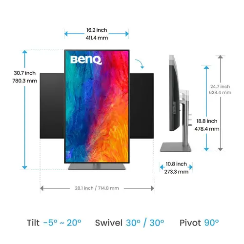 Монитор, BenQ PD3225U, 32", 4K Designer Monitor, AQCOLOR, IPS Black, 2000:1, 98% P3, 100% sRGB, 100% Rec.709, Factory Calibrated, Calman Verified, Pantone SkinTone, HDR10 and HDR 400, M-Book mode, Daisy chain via Thunderbolt 3, PD85W, DPAlt Mode, HDMI 2.0 - image 7
