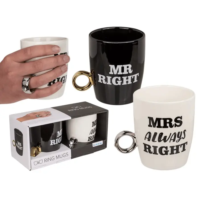 Комплект керамичини чаши Mr Right & Mrs Always Right, 370мл