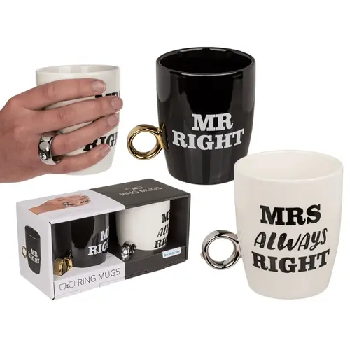 Комплект керамичини чаши Mr Right & Mrs Always Right, 370мл