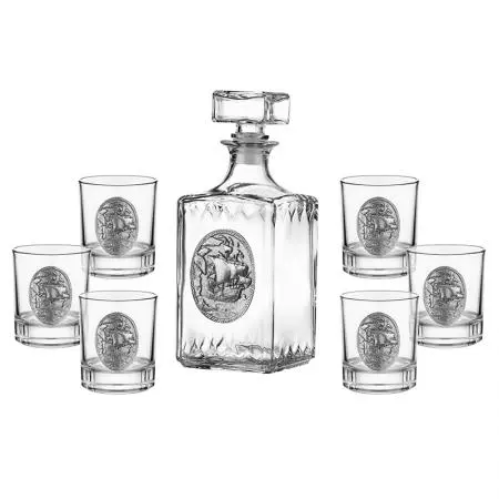 Set sticlă corabie + 6 pahare corabie