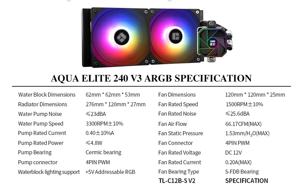 Thermalright водно охлаждане Water Cooling Aqua Elite 240 Black A-RGB V3 - LGA1851/LGA1700/AM5 - image 13