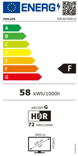 Телевизор, Philips 50PUS7409/12, 50" 4K UHD LED, 3840x2160, DVB-T/T2/T2-HD/C/S/S2, 60Hz, Pixel Precise UHD, HDR+, Google TV, Dolby Atmos, VRR, 3*HDMI, 2*USB, 802.11ac, 20W RMS, Black - image 3