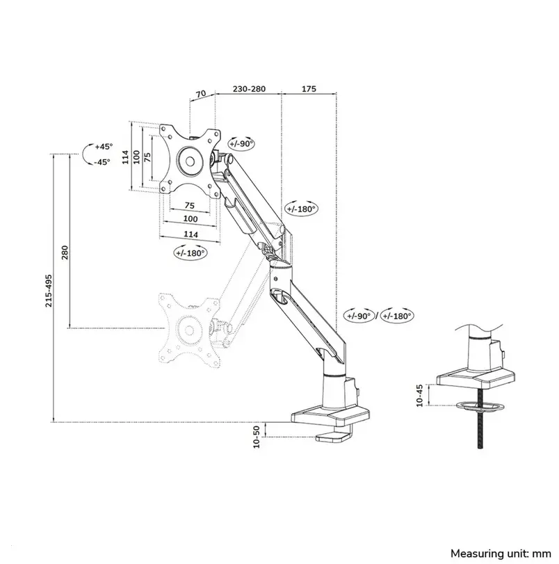 Стойка, Neomounts Next Slim Desk Mount, single display (topfix clamp & grommet) - image 16