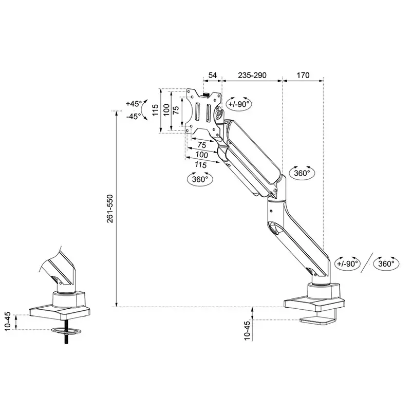 Стойка, Neomounts Next Core Desk Mount 1 Ultra Wide Curved screen (topfix clamp & grommet) - image 15