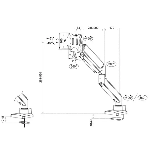 Стойка, Neomounts Next Core Desk Mount 1 Ultra Wide Curved screen (topfix clamp & grommet) - image 15