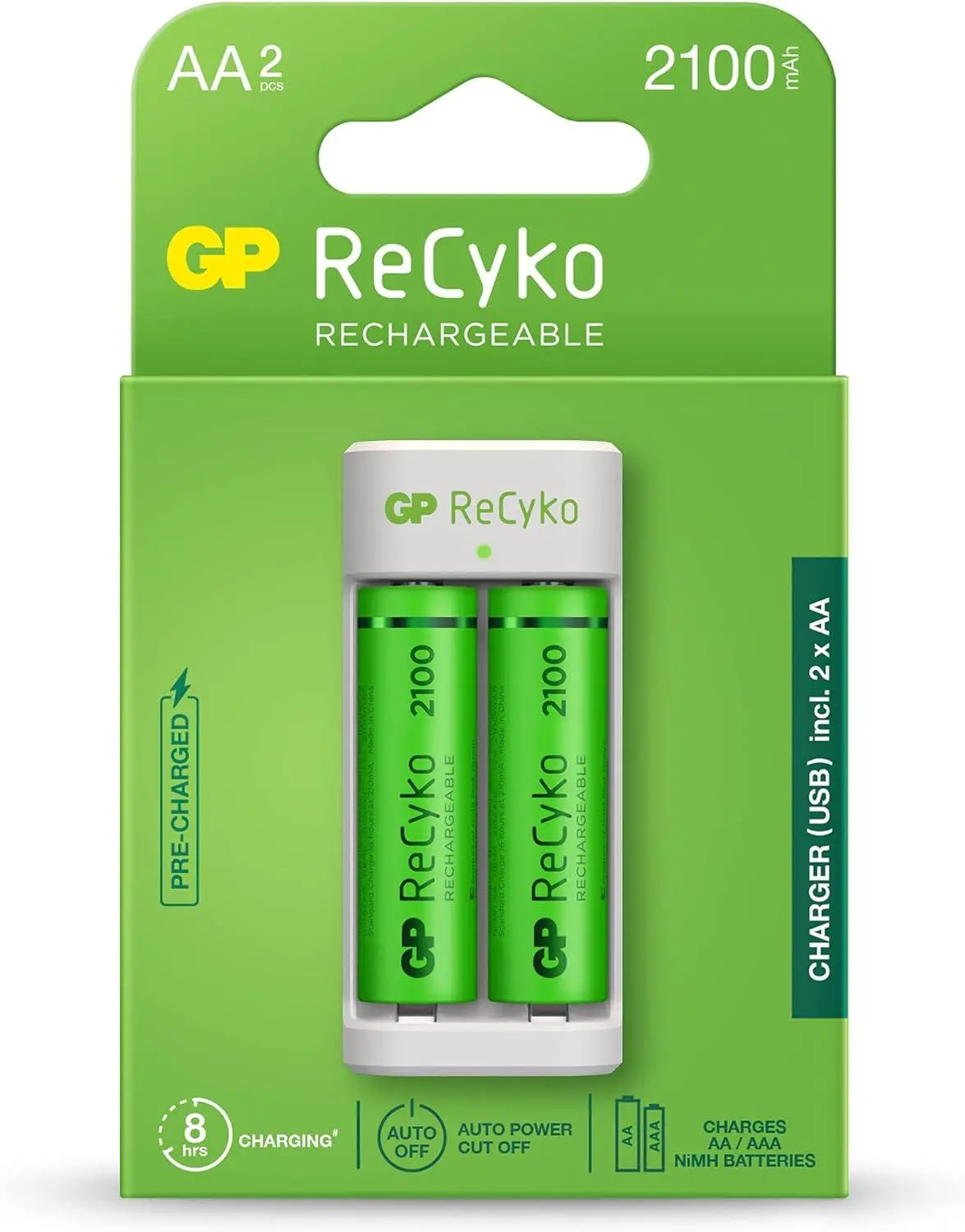 Încărcător GP BATTERIES E211 + 2 * 2100mAh AA, Pentru 2 bucăți, NiMH