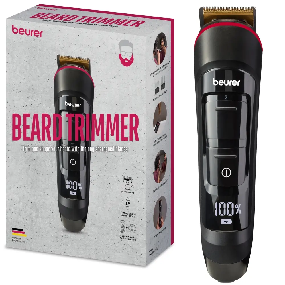 Κουρευτική μηχανή, Beurer MN4X beard styler, 2 εξαρτήματα, λεπτή λεπίδα περιγράμματος τιτανίου, λειτουργία με μπαταρία και ρεύμα, οθόνη LED, 10 μήκη - image 2
