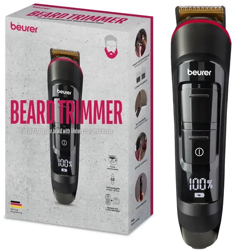 Κουρευτική μηχανή, Beurer MN4X beard styler, 2 εξαρτήματα, λεπτή λεπίδα περιγράμματος τιτανίου, λειτουργία με μπαταρία και ρεύμα, οθόνη LED, 10 μήκη - 3