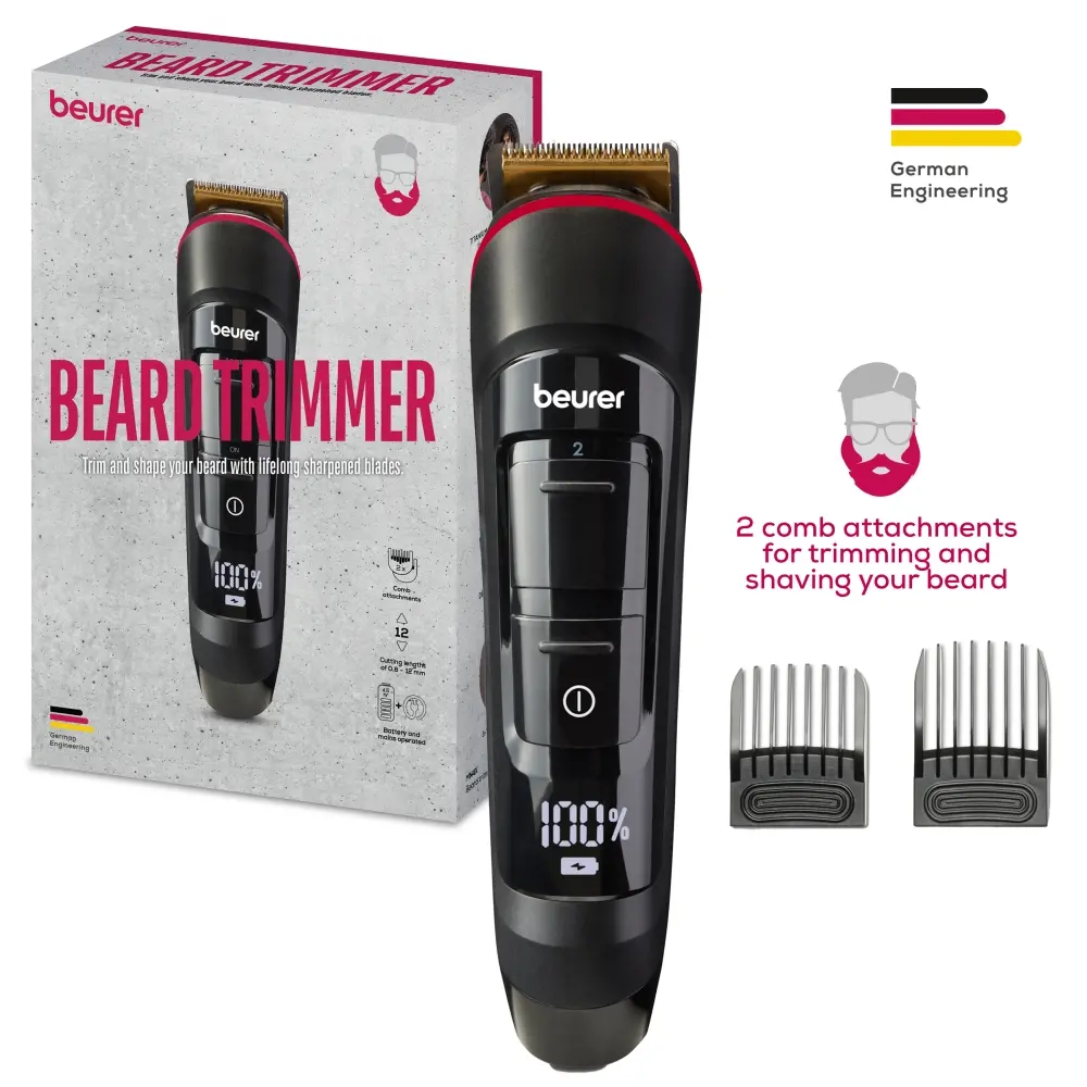 Κουρευτική μηχανή, Beurer MN4X beard styler, 2 εξαρτήματα, λεπτή λεπίδα περιγράμματος τιτανίου, λειτουργία με μπαταρία και ρεύμα, οθόνη LED, 10 μήκη - image 7