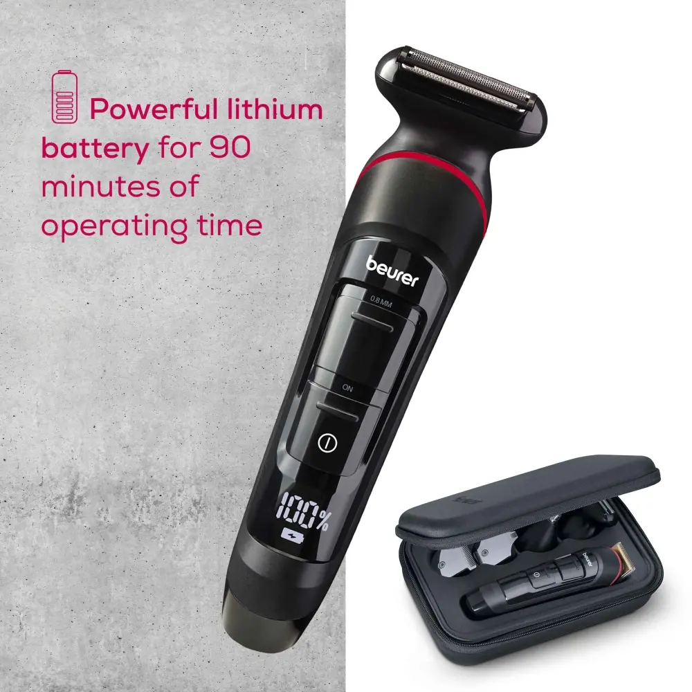 Машинка за подстригване, Beurer MN9X body groomer, 11 attachments with 16 cutting lengths for trimming and shaving on the entire body, Waterproof (IPX7), Quick-charge function, LED display, Incl. practical hard case - image 11