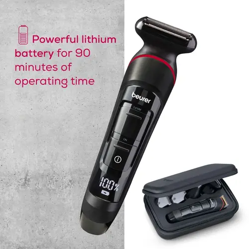 Машинка за подстригване, Beurer MN9X body groomer, 11 attachments with 16 cutting lengths for trimming and shaving on the entire body, Waterproof (IPX7),  Quick-charge function, LED display, Incl. practical hard case - image 11