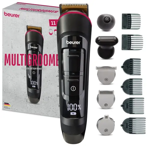 Машинка за подстригване, Beurer MN9X body groomer, 11 attachments with 16 cutting lengths for trimming and shaving on the entire body, Waterproof (IPX7),  Quick-charge function, LED display, Incl. practical hard case - image 9