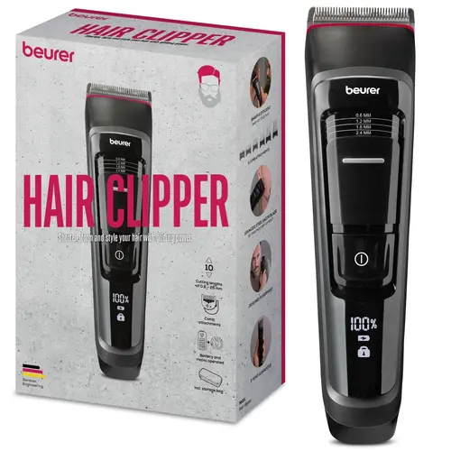 Машинка за подстригване, Beurer MN5X hair clipper, 7 Attachments, 6 adjustable cutting lengths and 4-stage fine adjustment, LED display with battery display, Battery and mains operation, travel lock display and charge display, storage bag - image 2