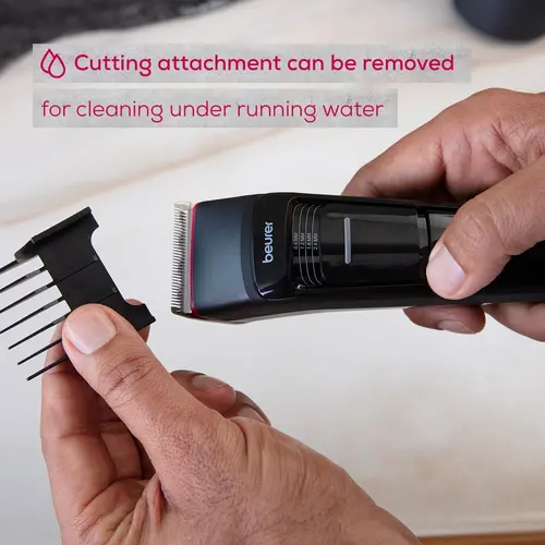 Машинка за подстригване, Beurer MN5X hair clipper, 7 Attachments, 6 adjustable cutting lengths and 4-stage fine adjustment, LED display with battery display, Battery and mains operation, travel lock display and charge display, storage bag - image 6