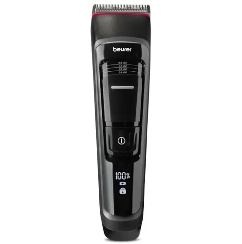 Машинка за подстригване, Beurer MN5X hair clipper, 7 Attachments, 6 adjustable cutting lengths and 4-stage fine adjustment, LED display with battery display, Battery and mains operation, travel lock display and charge display, storage bag