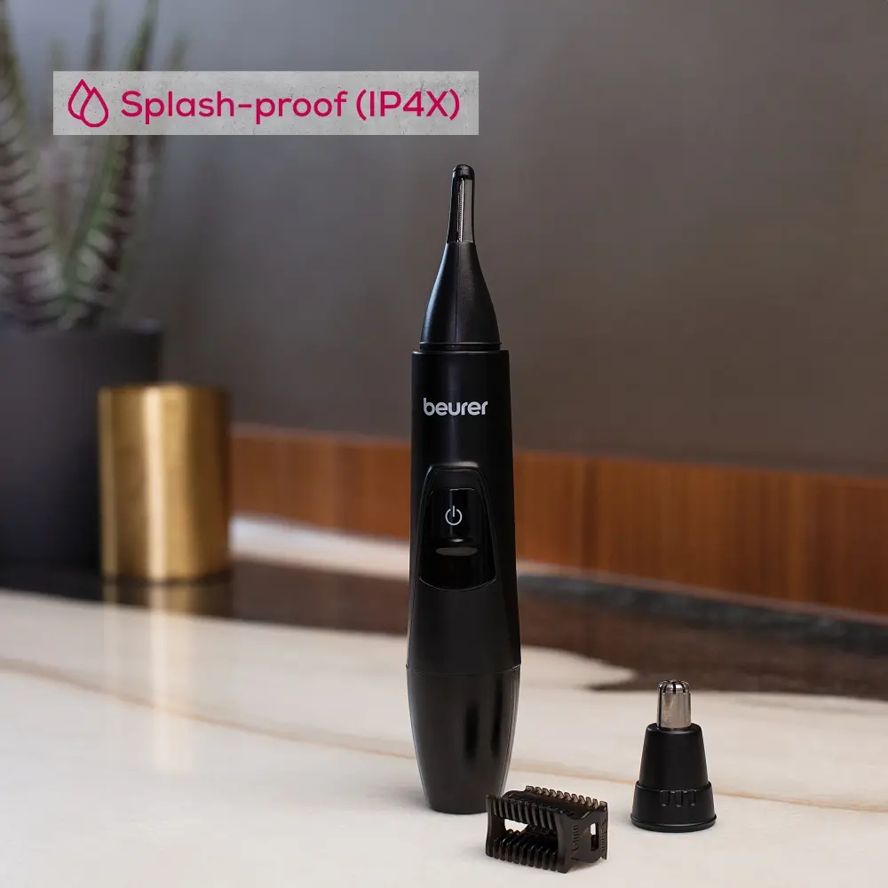 Тример, Beurer MN2X Precision trimmer, Incl. 3 attachments for trimming and shaping eyebrows, nose and ear hairs, High-quality stainless steel attachments, (IPX4), Battery-powered, Incl. protective cap, cleaning brush and storage bag - image 7