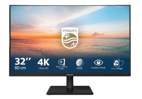 Монитор, Philips 32E1N1800LA, 31.5" VA WLED, 3840x2160@60Hz, 4ms GtG, 300cd m/2, 3500:1, Mega Infinity DCR, Adaptive Sync, FlickerFree, Blue Light tech. Soft., 2Wx2, Tilt, 2xHDMI, DP - image 1