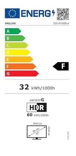 Монитор, Philips 32E1N1800LA, 31.5" VA WLED, 3840x2160@60Hz, 4ms GtG, 300cd m/2, 3500:1, Mega Infinity DCR, Adaptive Sync, FlickerFree, Blue Light tech. Soft., 2Wx2, Tilt, 2xHDMI, DP - image 7