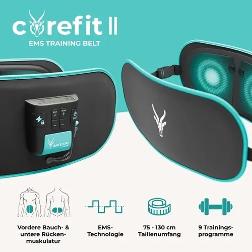 Συσκευή μασάζ, Beurer Antelope Corefit II, ζώνη EMS 2 σε 1 για τους κεντρικούς κοιλιακούς μύες και τους μύες της κάτω πλάτης; Ηλεκτρόδια: 2x κοιλιά - 7