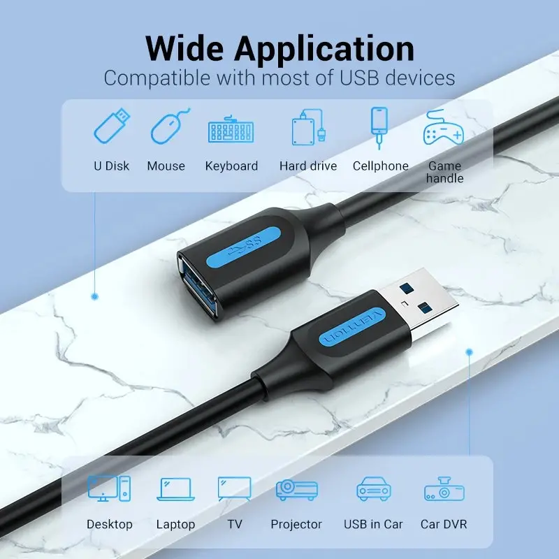 Vention Кабел USB 3.0  Extension AM / AF - 3.0M Black - CBHBI - image 2