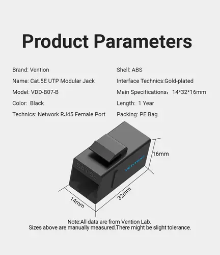 Vention Съединител LAN 8P8C Coupler - VDD-B07-B - image 9