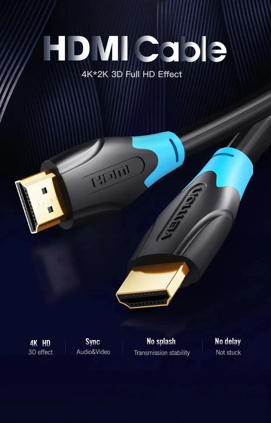 Vention Кабел HDMI v2.0 M / M 4K/60Hz Gold - 8M Black - AACBK - image 1