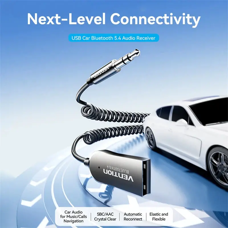 Vention блутут за кола за разговори и музика Car Bluetooth 5.4 audio receiver USB, 3.5mm jack - NAIHG - image 1
